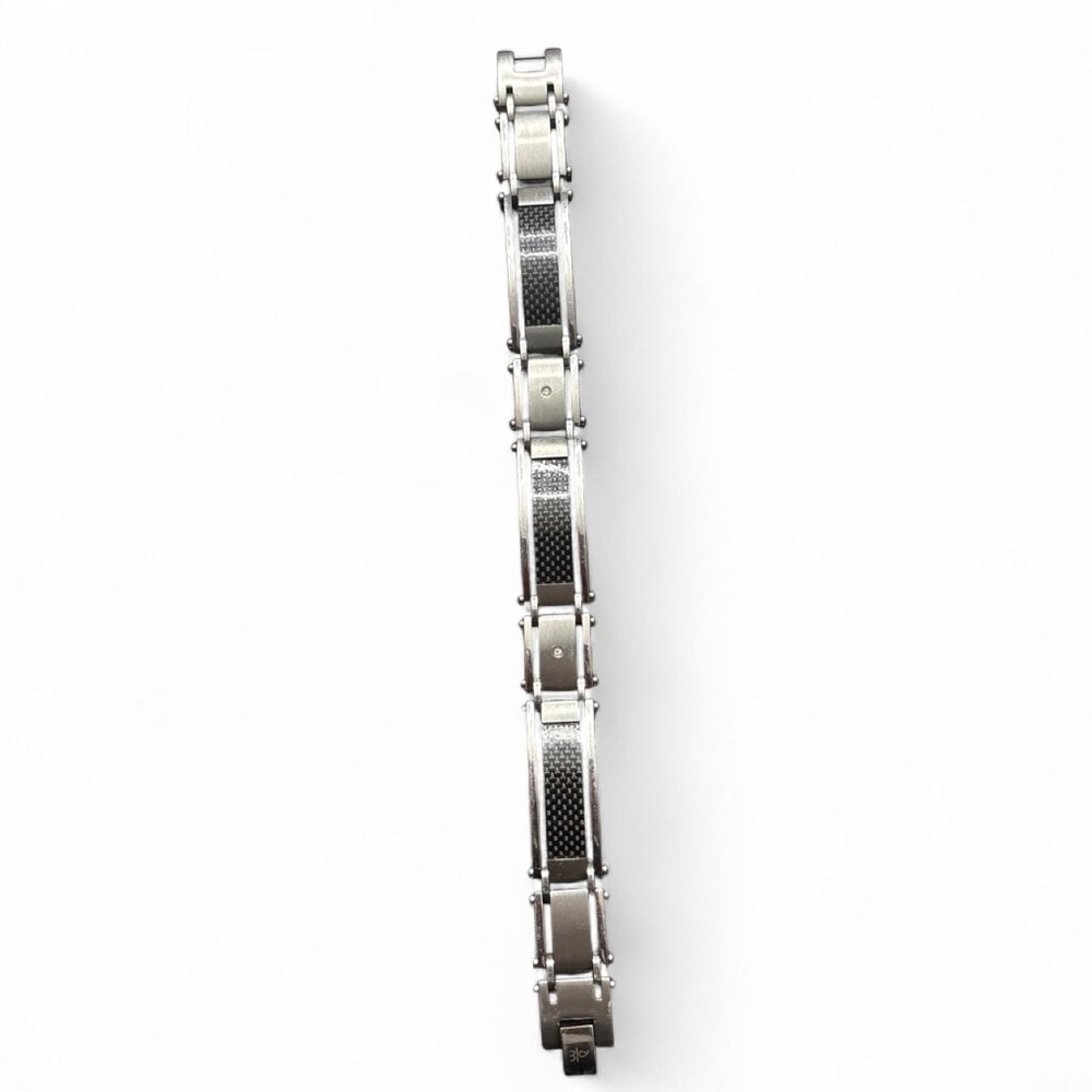 Baraka Men's Bracelet Stainless Steel Carbon Fiber Diamond Link Luxury Biker